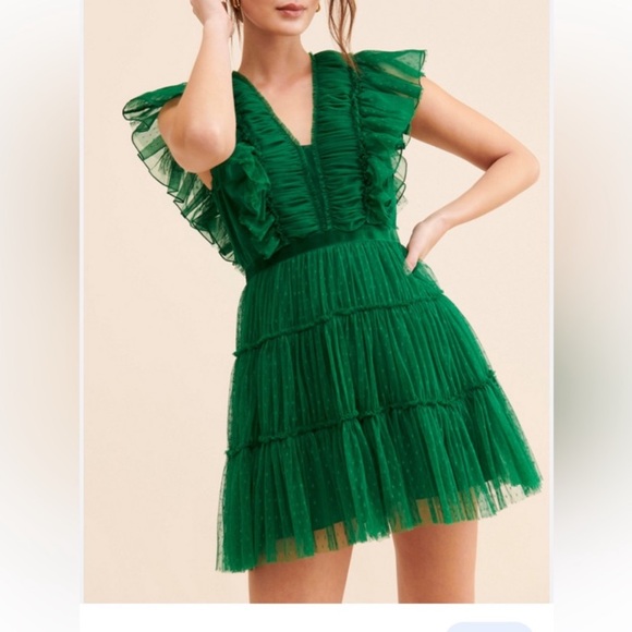 Anthropologie Dresses & Skirts - Anthropologie 8/10 GEISHA DESIGNS Tiered Green Tulle Mini Dress